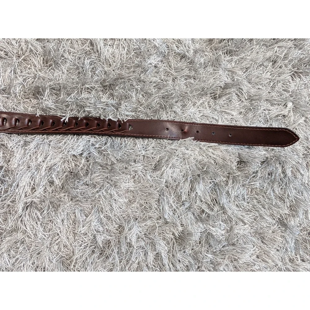 Unbranded Mens Brown Braided Bonded Leather‎ Belt Size 34 Gold Buckle